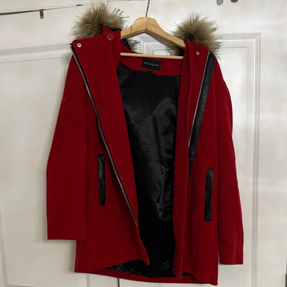 NICCOLINI Red Women's Jacket with Fur Hood